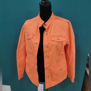 Talbots Vibrant High Collar Button Up Orange Jean Like Jacket NWT Size Small P